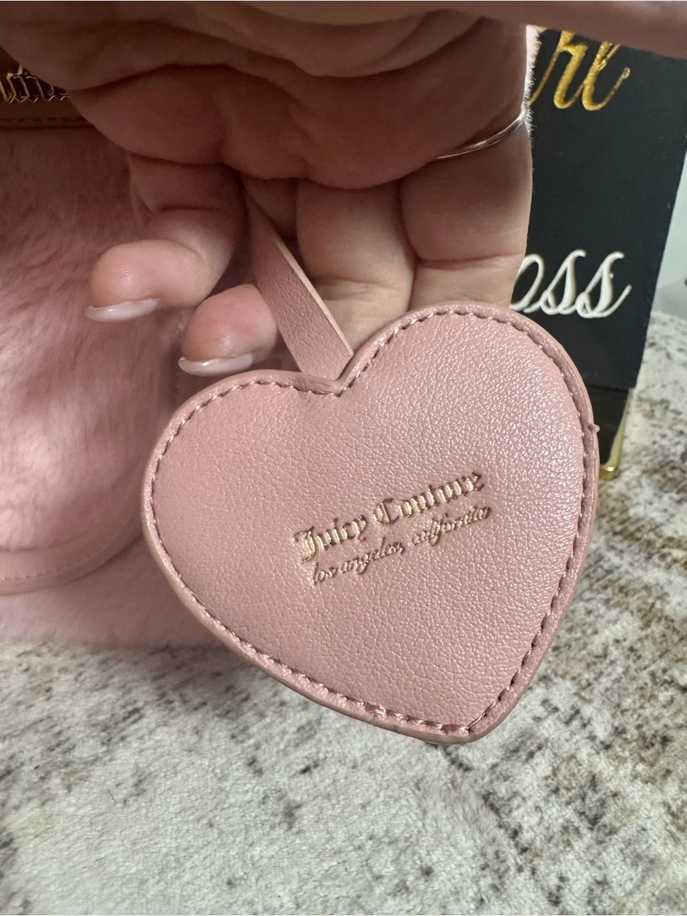 Juicy Couture Soft Pink Taffy Faux Fur Satchel with Heart Tag